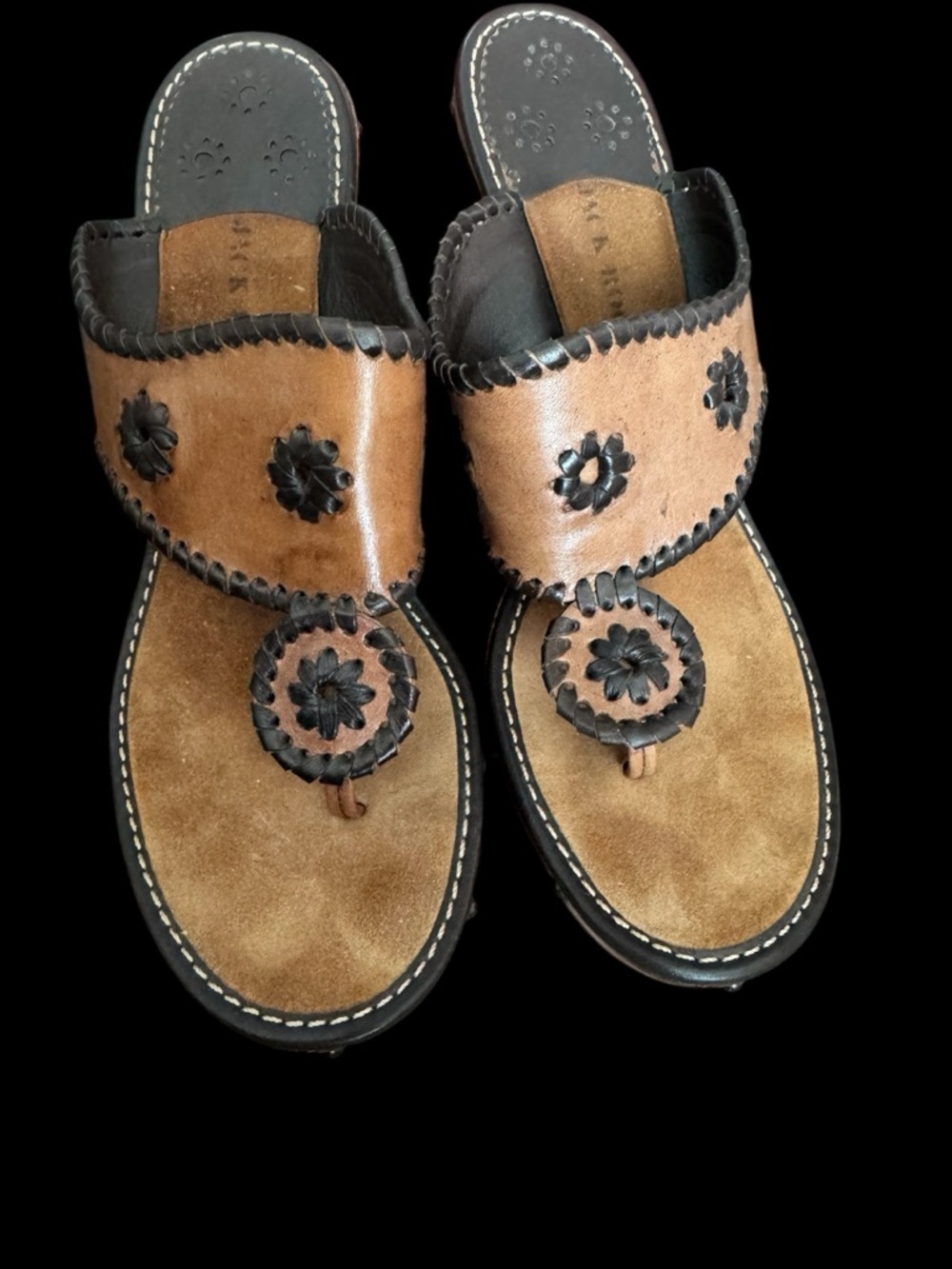 Jack Rogers Brown and Black Leather Thong Sandals